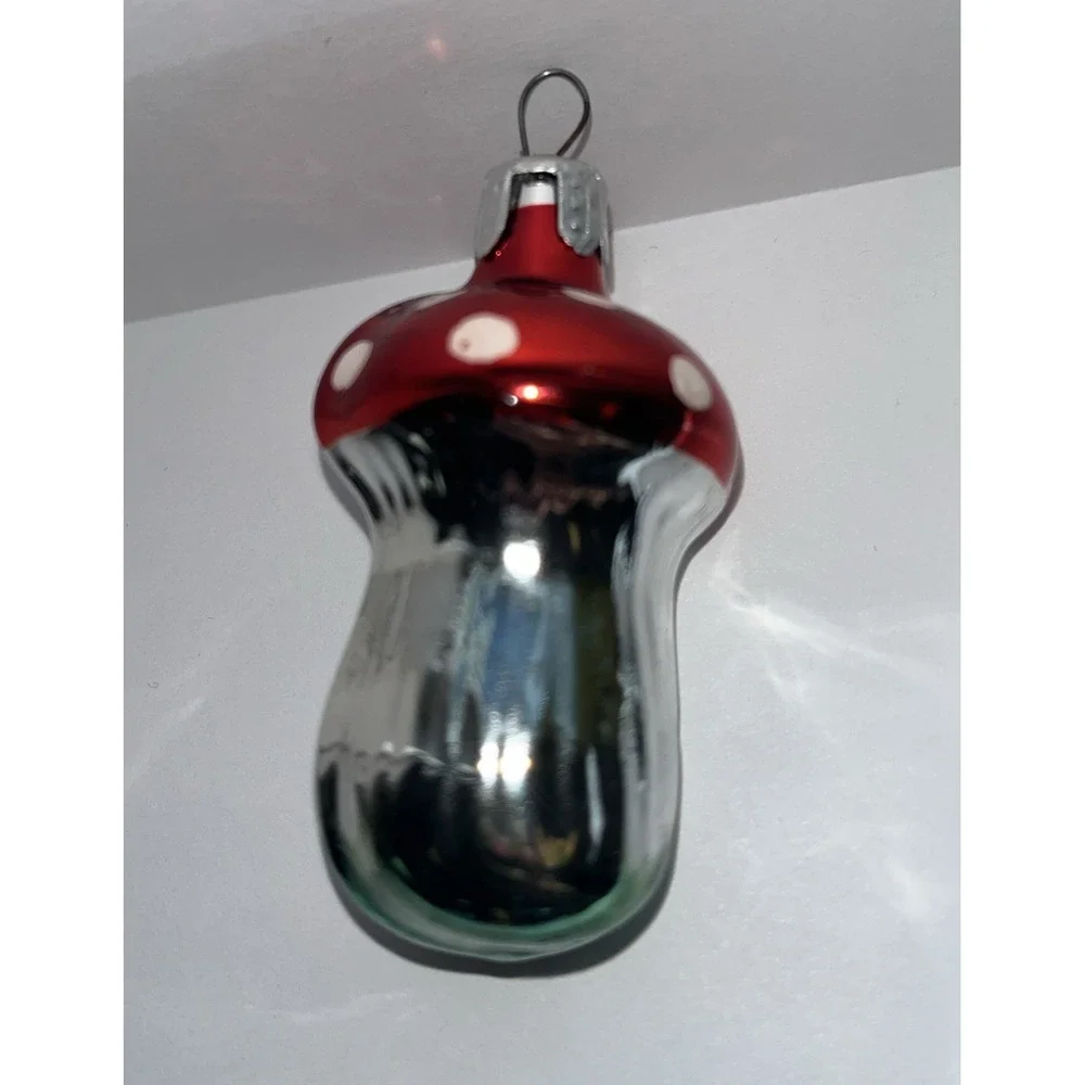Vintage Red White Polka Dot Mushroom Mercury Blown Glass Christmas Ornament‎